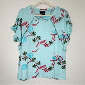 LIV Los Angeles Floral Embroidered Short Sleeves Top
